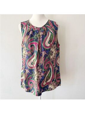 Talbots Women 100% Silk Paisley Floral Top Size 8 Retro Office Old Money Career